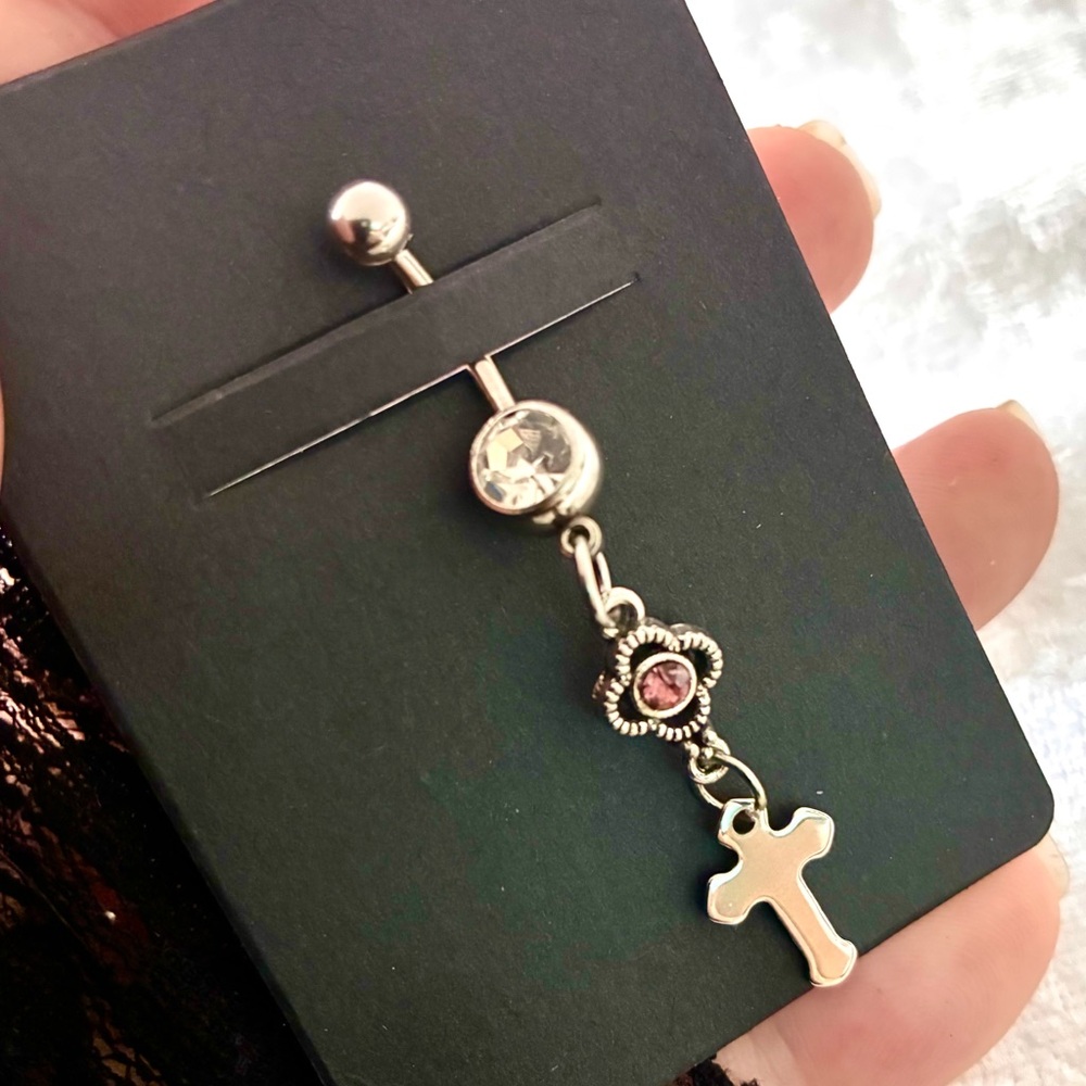 NAVEL BELLY RING cross dangle - Picture 3 of 7